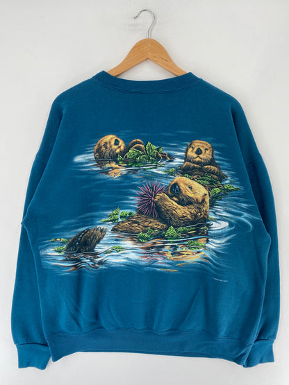 90's SEA OTTER ade in USA Size XL Vintage Animal Sweat-Shirt / F985S