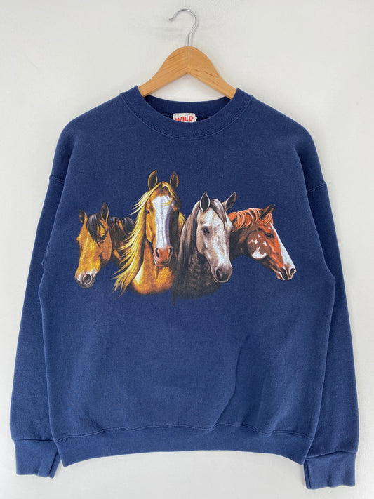 90's HORSE Made in USA Size L Vintage Animal Sweat-Shirt / F6256S