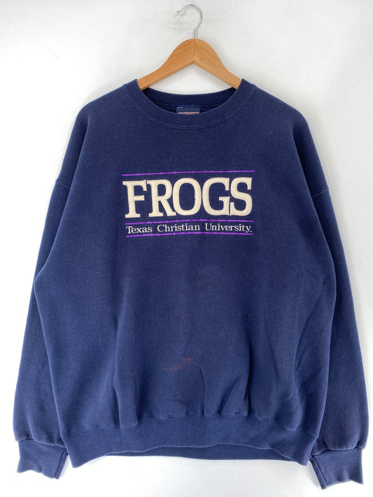 90's FROGS TEXAS CHRISTIAN UNIVERSITY Made in USA Size XL Vintage College Sweat-Shirt / F1035S