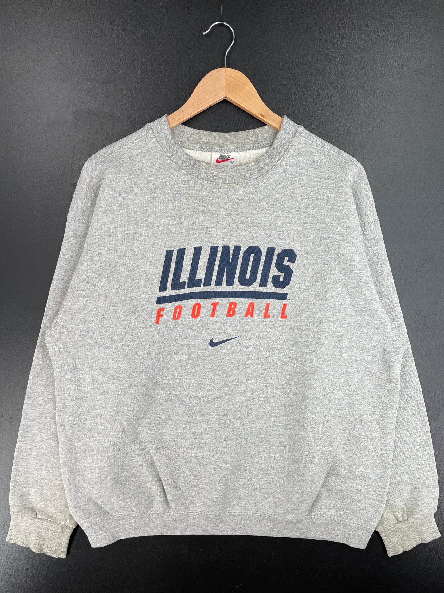 90's NIKE x ILLINOIS FOOTBALL Made in USA Size L Vintage College Sweat shirt / F7801S