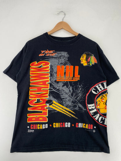 90's CHICAGO BLACKHAWKS Size L Vintage NHL T-Shirt / F9738T