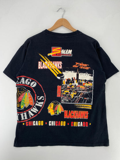 90's CHICAGO BLACKHAWKS Size L Vintage NHL T-Shirt / F9738T