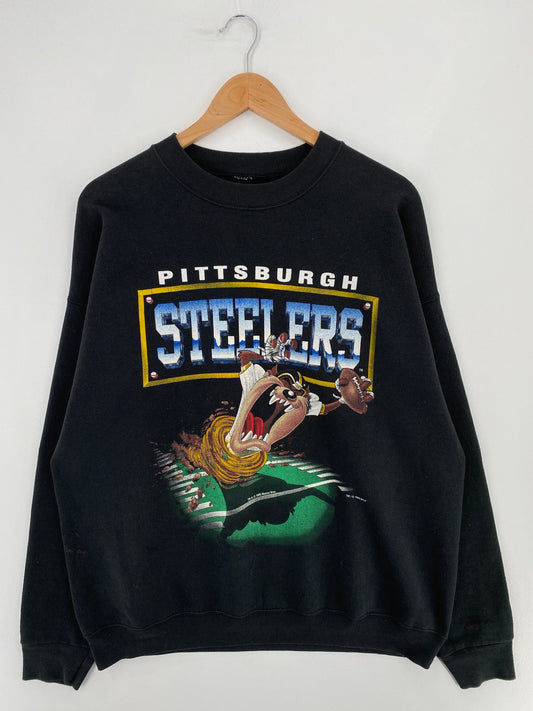1993 LOONEY TUNES TAZ X PITTSBURGH STEELERS Size No Tag (Approx.L) Vintage NFL Sweat-Shirt/ F1824S