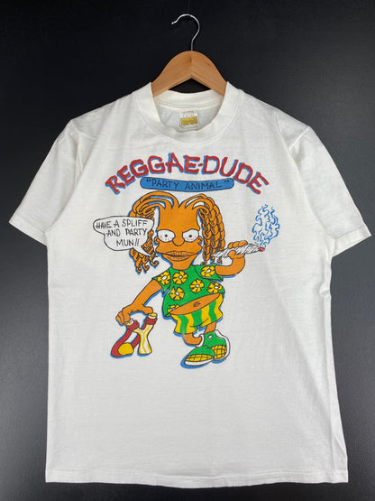 90's SIMPSONS BART REGGAE DUDE Made in USA Size L Vintage T-Shirt / F851T