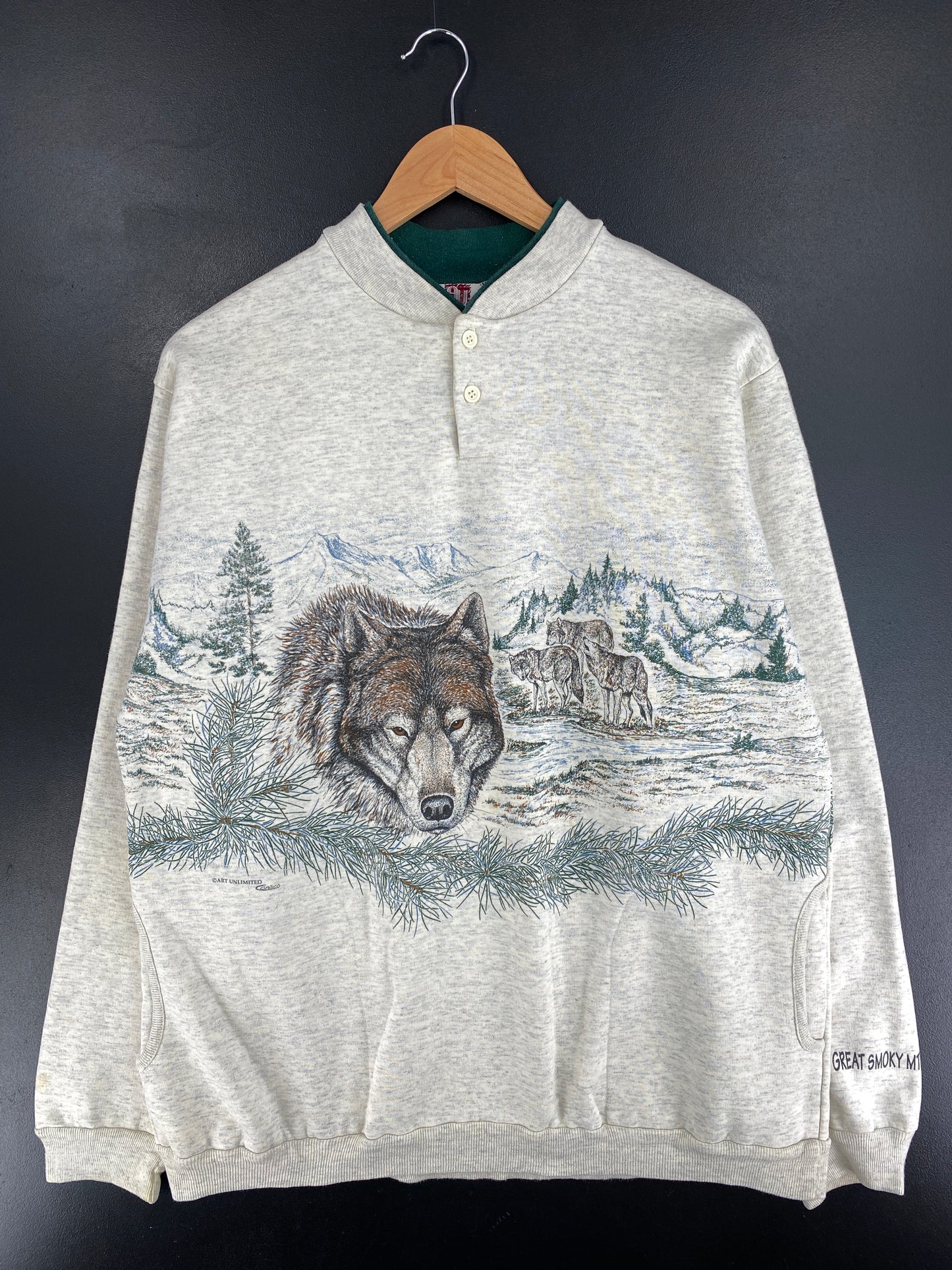 90's GREAT SMOKY MOUNTAINS WOLF Made in USA Size L Vintage Animal Sweat-shirt / E8827S