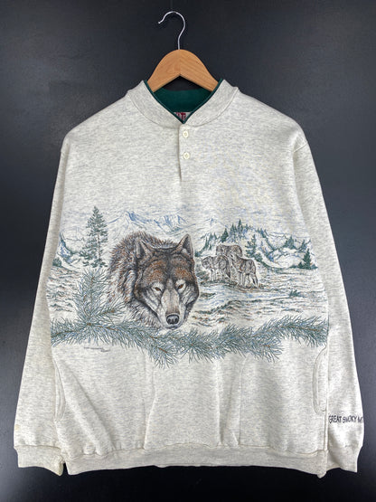 90's GREAT SMOKY MOUNTAINS WOLF Made in USA Size L Vintage Animal Sweat-shirt / E8827S