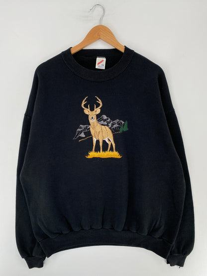 90's BUCK EMBROIDERY DEER Made in USA Size XXL Vintage Animal Sweat-shirt / F5424S