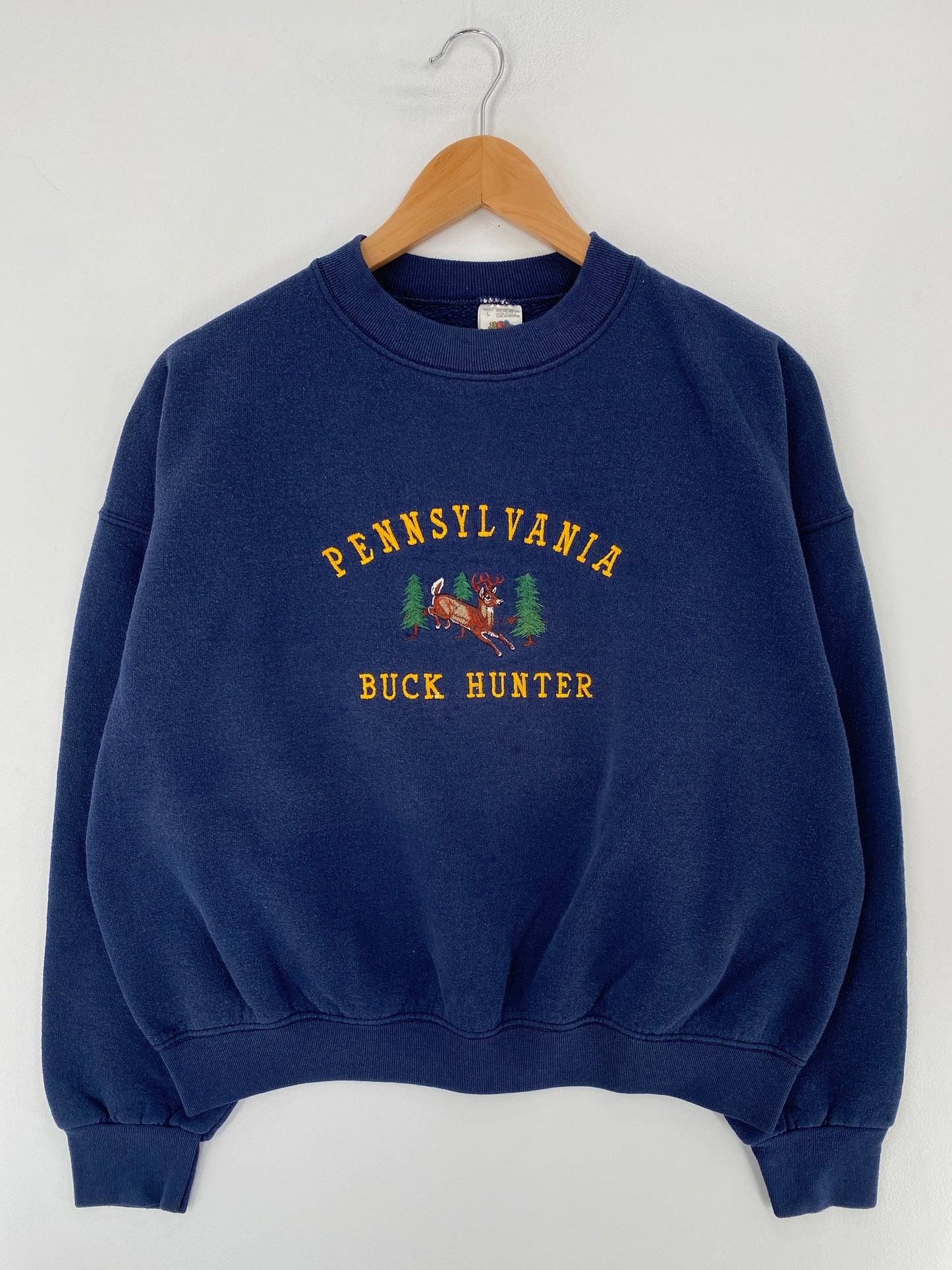 90's PENNSYLVANIA BUCK HUNTER WHITETAIL DEER Made in USA Size L Vintage Animal Sweat-shirt / E8829S