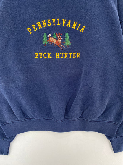 90's PENNSYLVANIA BUCK HUNTER WHITETAIL DEER Made in USA Size L Vintage Animal Sweat-shirt / E8829S