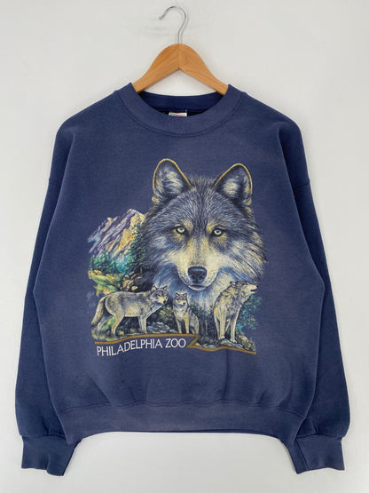 90's PHILADELPHIA ZOO WOLF Size L Vintage Animal Sweat-shirt / E8831S