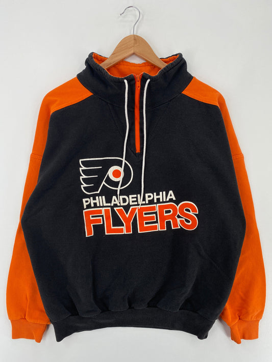 90's PHILADELPHIA FLYERS Made in USA Size No Tag (Approx.L-XL) NHL Half Zip Sweat-Shirt / F2181S