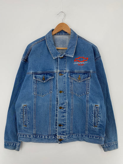 Vintage CHEVROLET RACING Size No Tag (Approx.L) Denim Jacket / F5920J