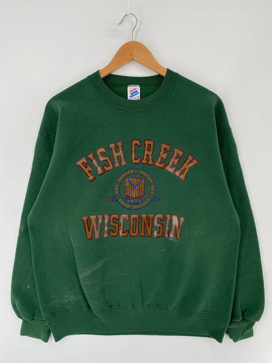 .90's FISH CREEK WISCONSIN Made in USA Size L College Sweat-Shirt / E8964S