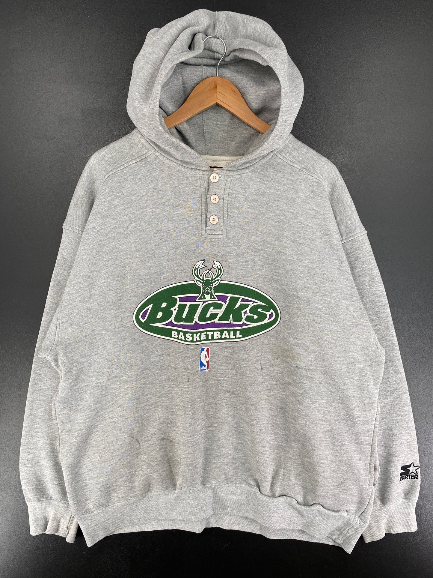 90's STARTER x MILWAUKEE BUCKS Size L Vintage NBA Hoodie Sweat-Shirt / F533S