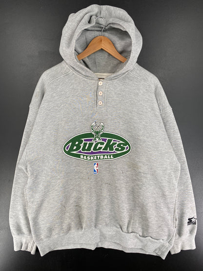 90's STARTER x MILWAUKEE BUCKS Size L Vintage NBA Hoodie Sweat-Shirt / F533S