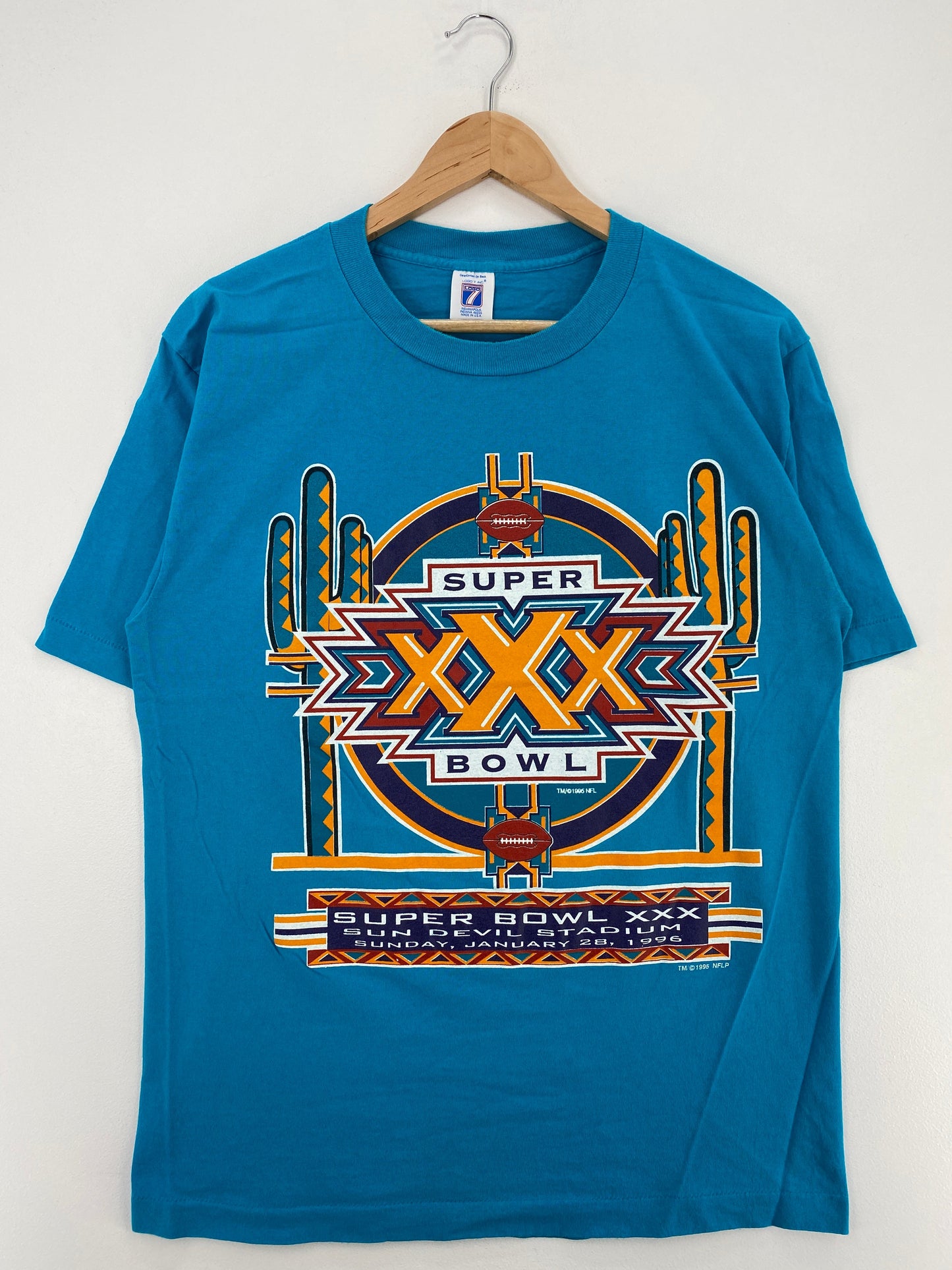 1995 SUPER BOWL XXX Made in USA Size L Vintage NFL T-shirt / E8540T