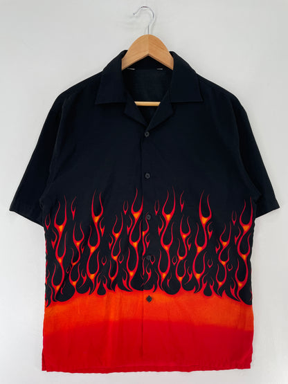 .Vintage FIRE Size Approx.M Button Down Shirt / F813B