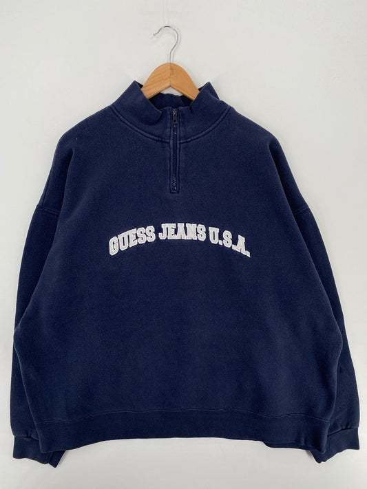 Vintage GUESS JEANS Size XXL Vintage Half Zip Sweat-Shirt / F6325S