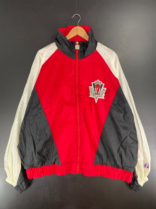 90’s CHICAGO BULLS Size XL Vintage NBA Zip Up Nylon Jacket / E7222N