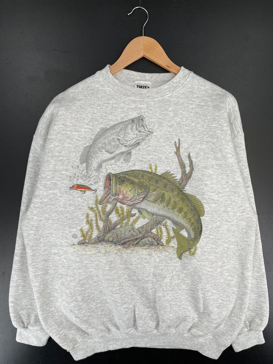 00' BLACK BASS FISH Size L Vintage Animal Sweat-Shirt / F2879S