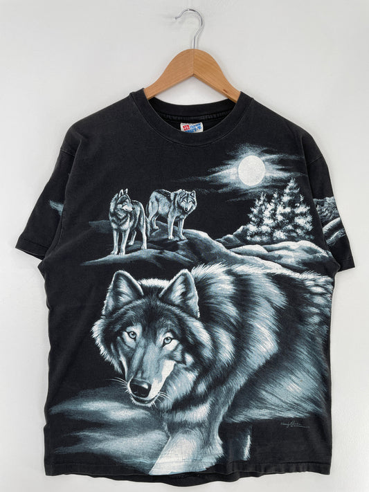 90's WOLF Made in USA Size L Vintage Animal T-shirt / G2625T