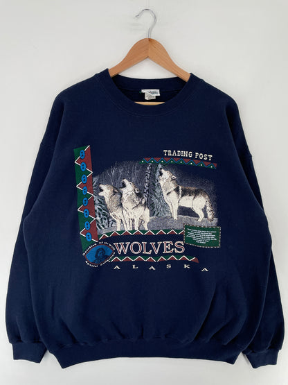 90's WOLVES Made in USA Size XL Vintage Animal Sweat-Shirt / E8489S