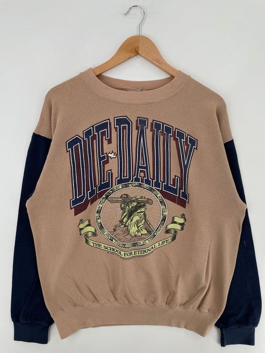 1993 DIE DAILY THE SCHOOL FOR ETERNAL LIFE Size Approx.L Vintage College Sweat-shirt / F1752S