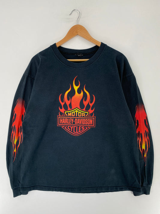 90's HARLEY DAVIDSON Size No Tag (Approx.XL) Vintage Long Sleeve T-Shirt / E8560T