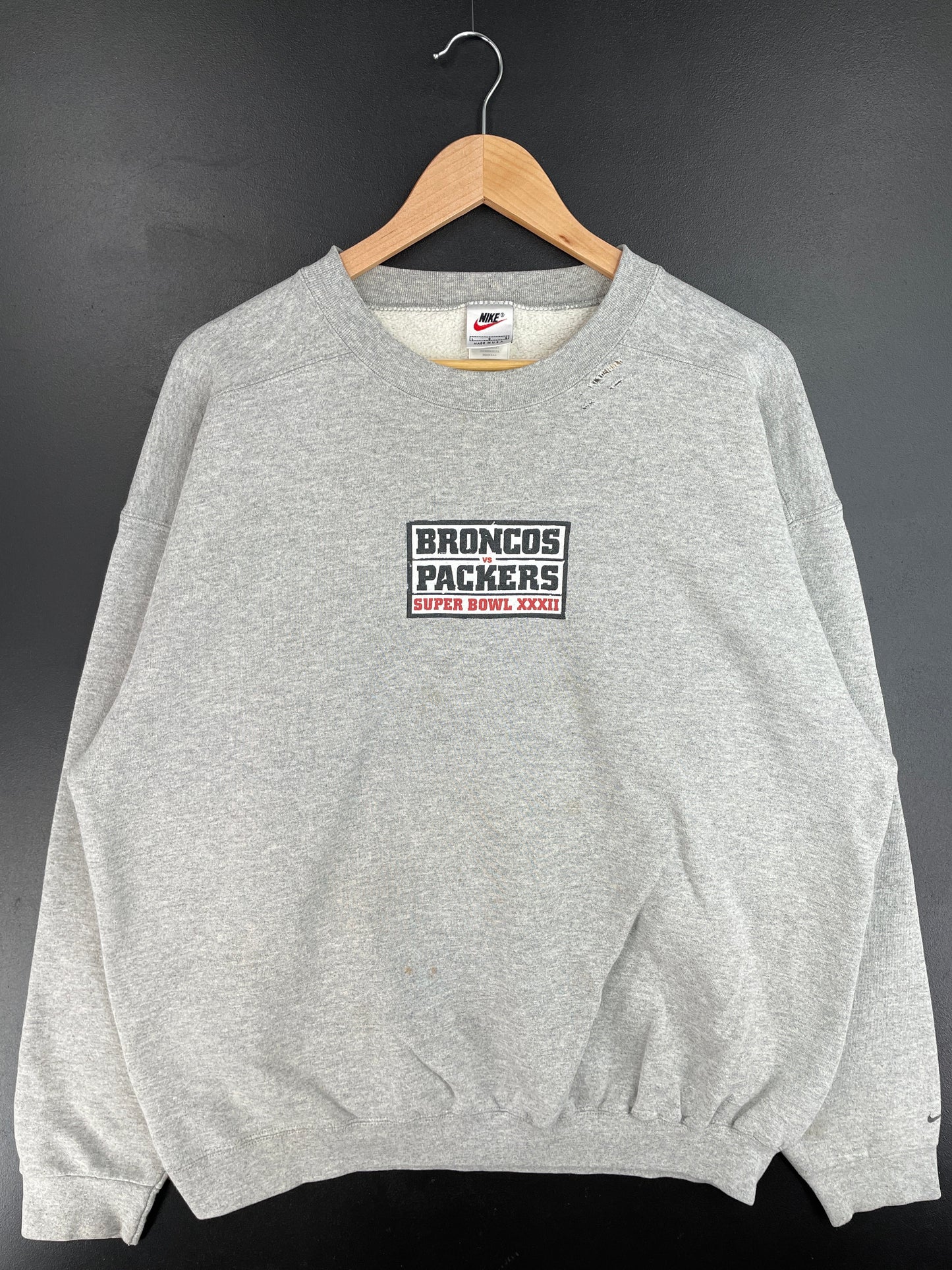 90's NIKE x DENVER BRONCOS x GREEN BAY PACKERS Made in USA Size XL Vintage NFL Sweat shirt / F5136S