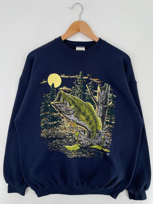 90’s BASS FISH Size XL Vintage Animal Sweat-Shirt / F1221S