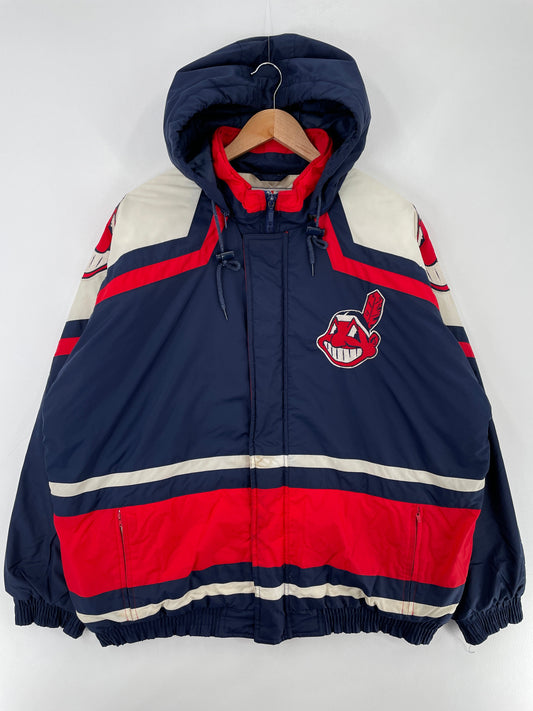 90’s CLEVELAND INDIANS Size L Vintage NFL Padded Nylon Jacket / F3329N