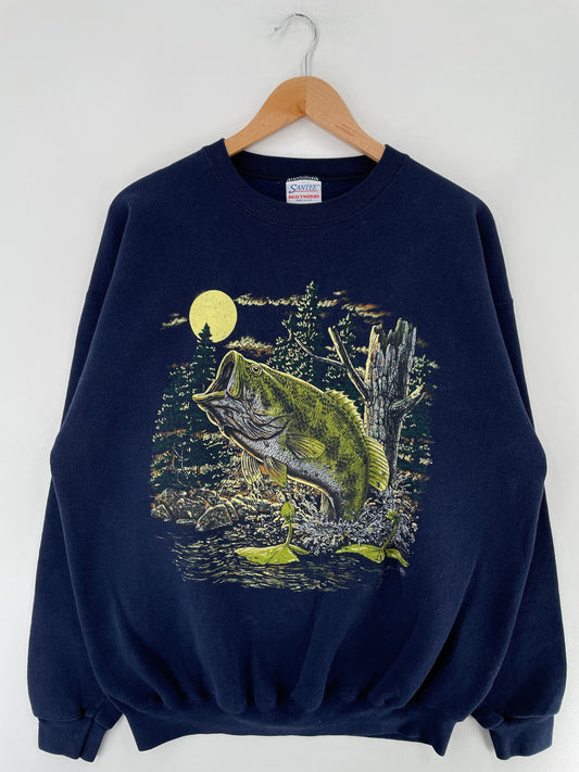 90's BASS FISH Made in USA Size XL Vintage Animal Sweat-Shirt / G1756S