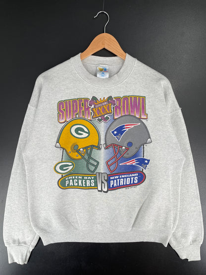 1997 GREEN BAY PACKERS x NEW ENGLAND PATRIOTS Made in USA Size L Vintage NFL Sweat-Shirt / E7099S