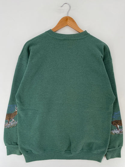 90's DEER Size Approx.L Vintage Animal Sweat-Shirt / F259S