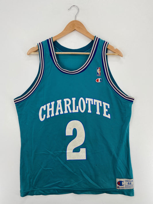 .90’s CHAMPION x CHARLOTTE HORNETS LARRY JOHNSON Made in USA Size 44 XL Vintage NBA Jersey / F458J