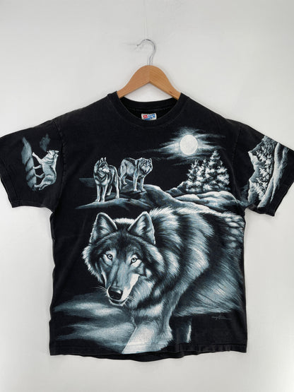 90's WOLF Made in USA Size L Vintage Animal T-shirt / G2625T