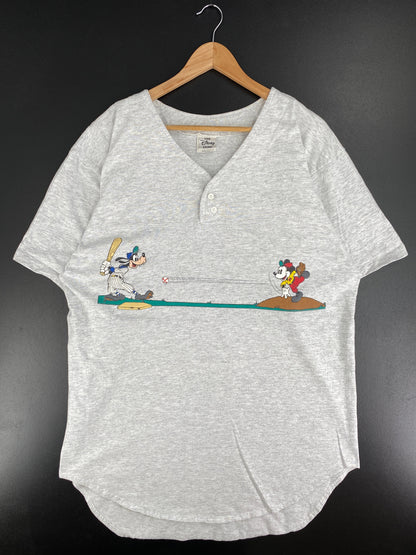 90's DISNEY MICKEY & GOOFY BASEBALL Size Fits All(Approx.XXL) Vintage Half Button Down Baseball Shirts / F1904T