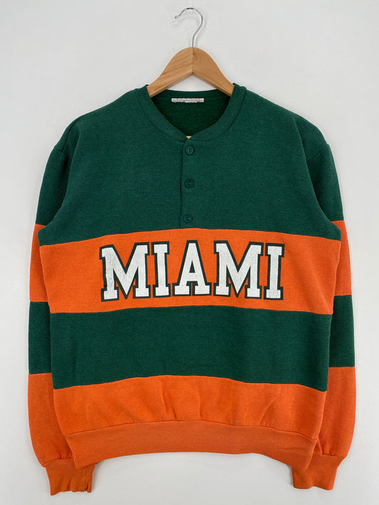 90’s MIAMI Size No Tag(Approx.M) Vintage College Half Button Down Sweat-Shirt / F972S