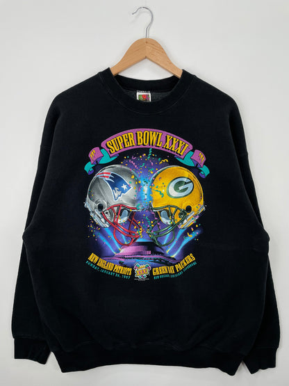 1997 SUPER BOWL NEW ENGLAND PATRIOTS x GREEN BAY PACKERS Size XXL Vintage NFL Sweat-shirt / F2631S