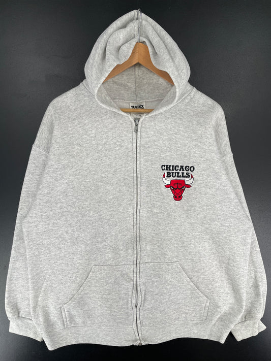 90's CHICAGO BULLS Made in USA Size XL Vintage NBA Hoodie Zip up Sweat-Shirt / E7311S