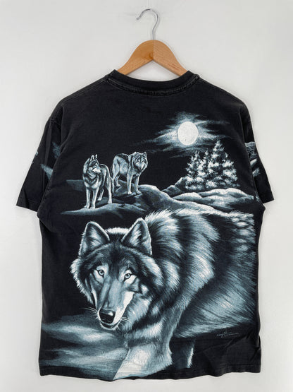 90's WOLF Made in USA Size L Vintage Animal T-shirt / G2625T