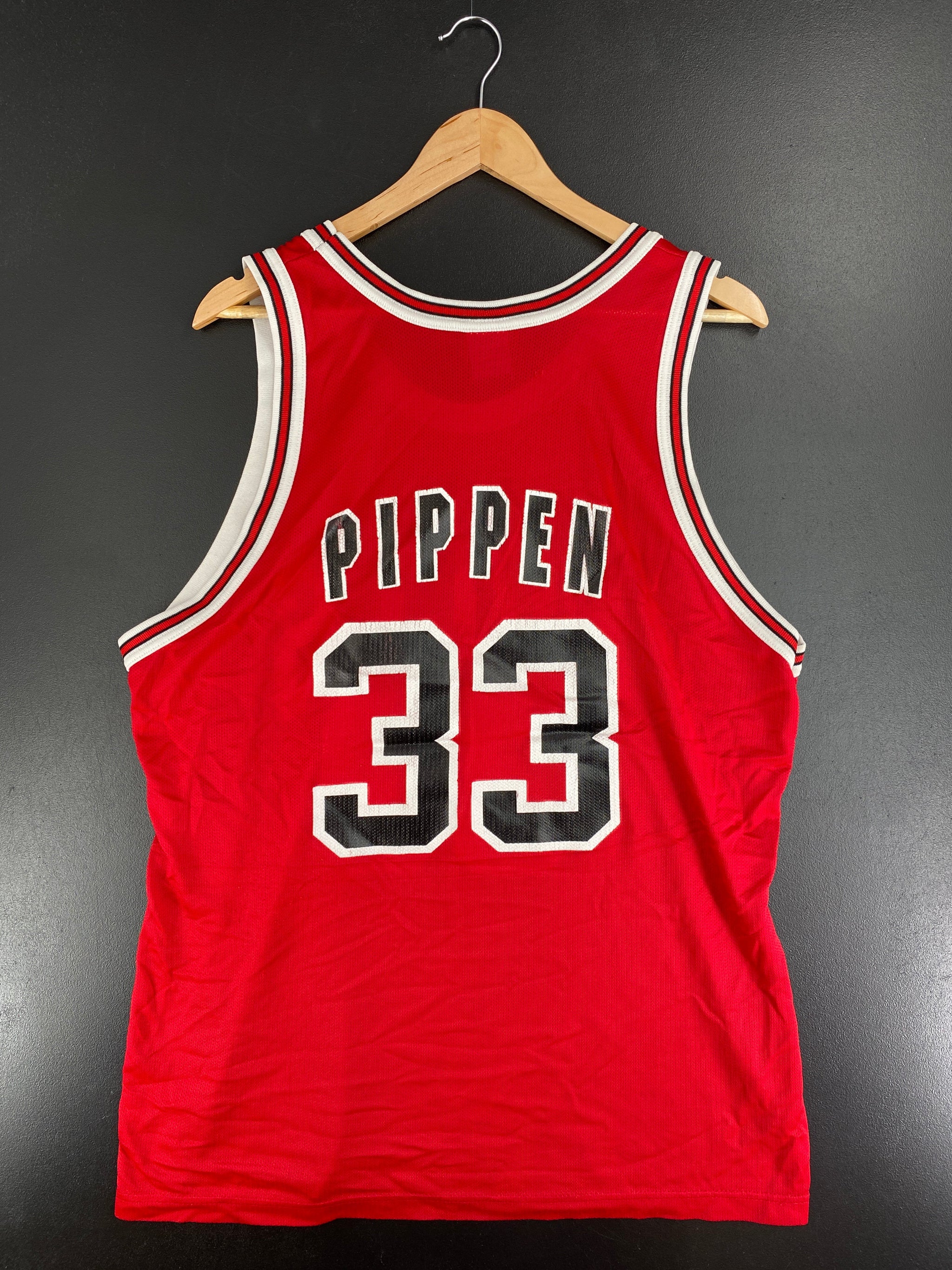 Scottie Pippen 90s Champion sold Chicago Bulls NBA Jersey 48 Away White