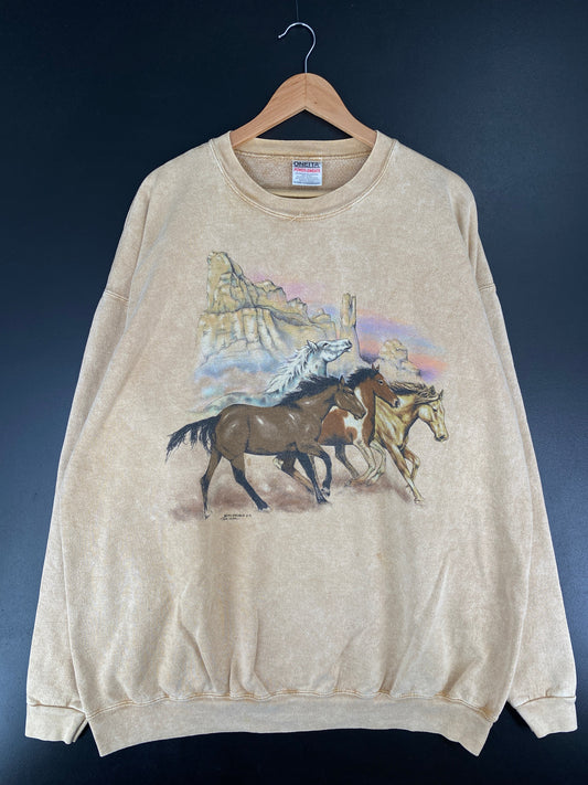 90's HORSES Made in USA Size XL Vintage Animal Sweat-Shirt / F3942S