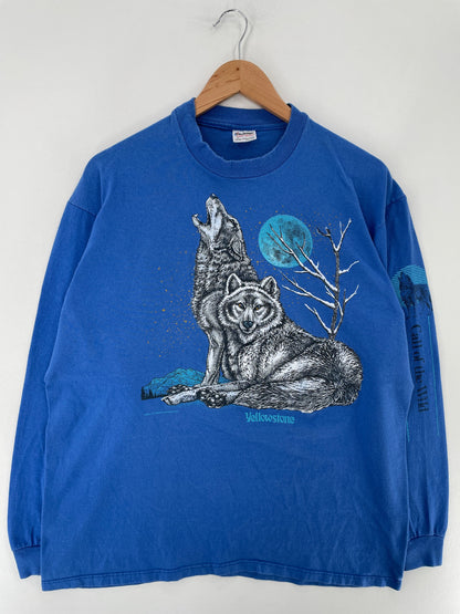 90's WOLF Made in USA Size XL Vintage Animal Long Sleeve T-Shirt / G2342T