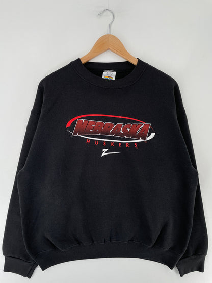 90's NEBRASKA HUSKERS Made in USA Size L Vintage College Sweat-Shirt / F3854S