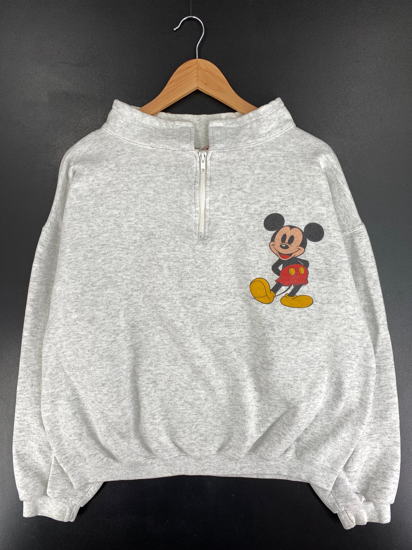 90's DISNEY MICKEY Made in USA Size No Tag (Approx.L) Vintage Half Zip Sweat-Shirt / F7685S