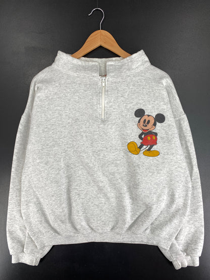 90's DISNEY MICKEY Made in USA Size No Tag (Approx.L) Vintage Half Zip Sweat-Shirt / F7685S