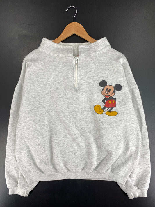 90's DISNEY MICKEY Made in USA Size No Tag (Approx.L) Vintage Half Zip Sweat-Shirt / F7685S