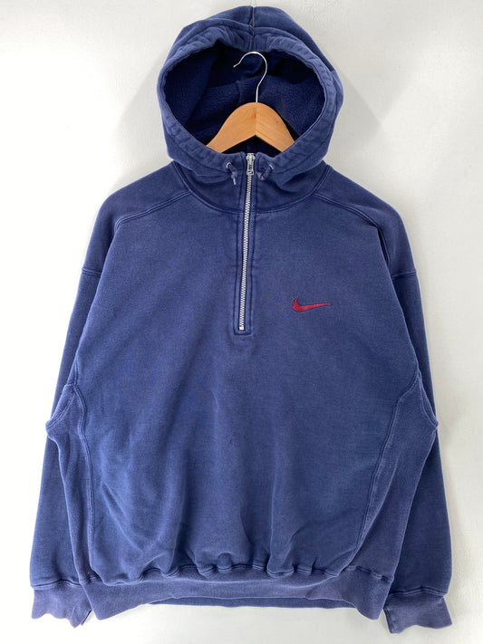 90's NIKE MINI SWOOSH Size M Vintage Half zip Hoodie Sweat-shirt / F9S