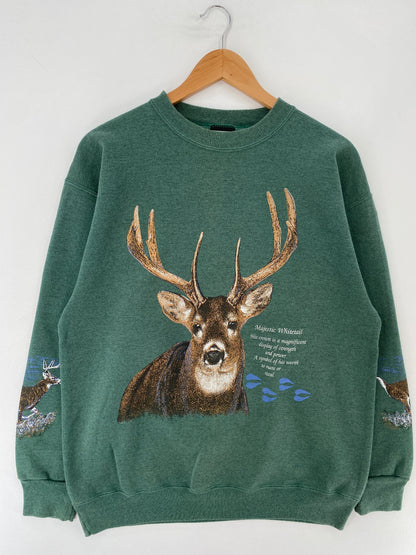 90's DEER Size Approx.L Vintage Animal Sweat-Shirt / F259S